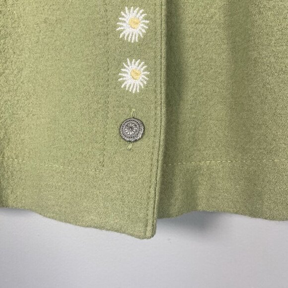 Geiger Wool 2 Piece Green Embroidered Floral Vintage Skirt Jacket Set Size 34 - Picture 6 of 16